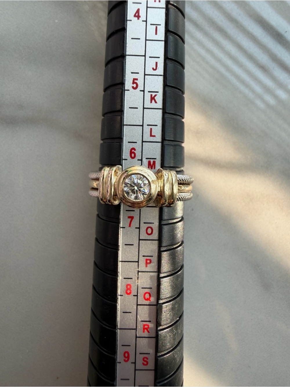 14k Gold-two tone Cable Ring with 1/2 ct diamond  Center Stone - Women Jewelry